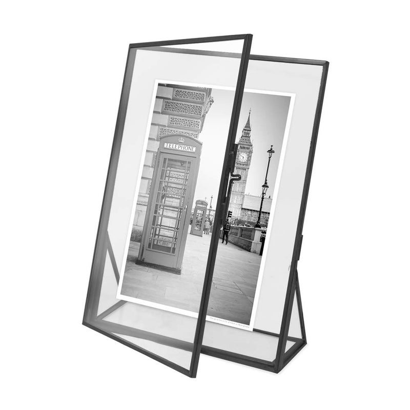 Isaac Jacobs 5x7, Black, Vintage Style Brass and Glass, Floating Photo Frame, Metal, (Vertical), with Locket Closure and Angled Base, for Pictures, Art, Mementos, Keepsakes (5x7, Black) - Image 5
